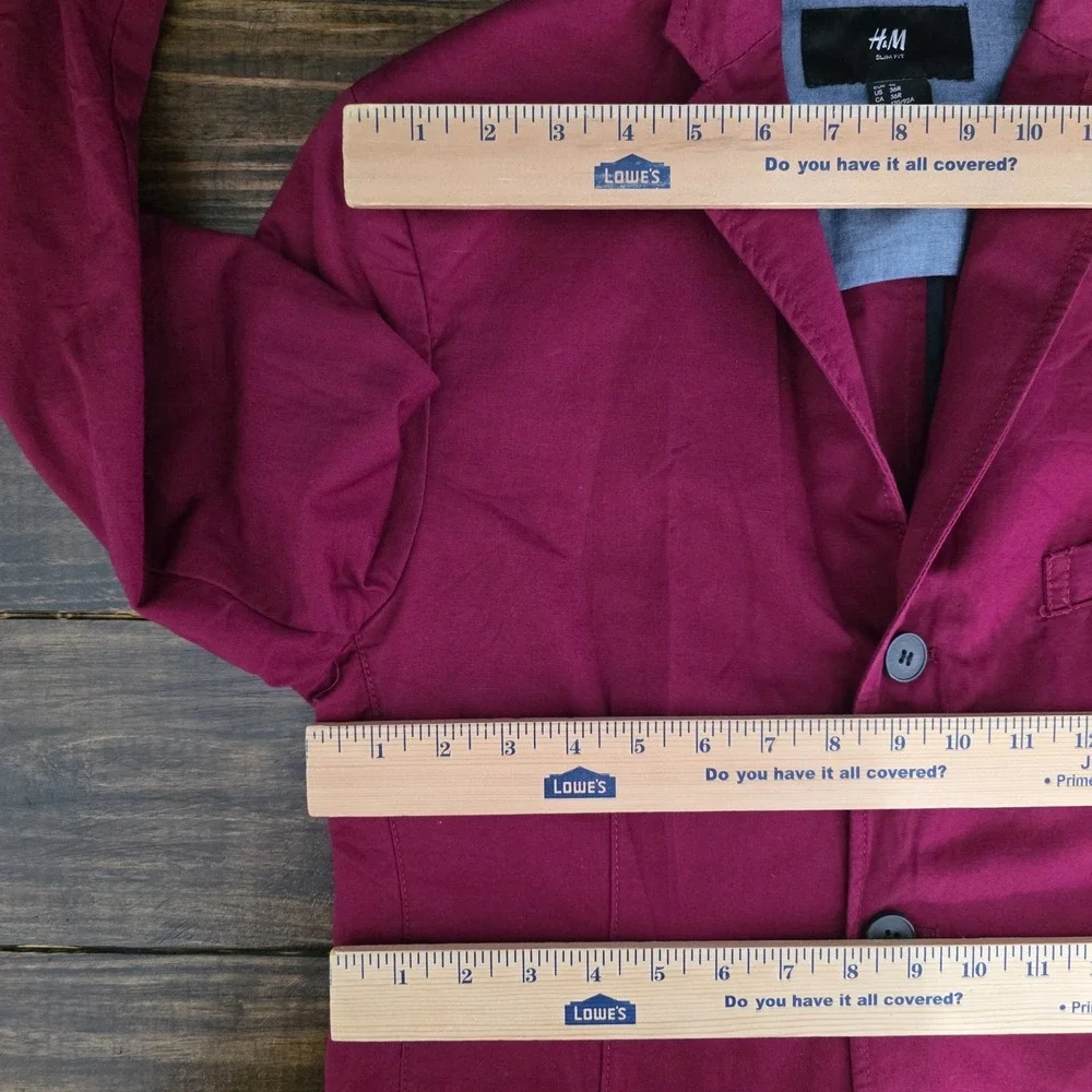 H&M Men's‎ Sport Coat Blazer Two Button Maroon Cotton Linen Blend Size 36R Slim